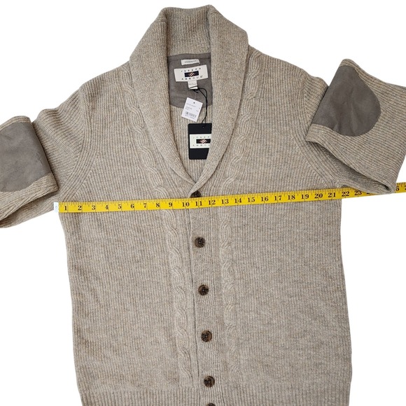 Joseph Abboud Men's Beige Wool Blend Cardigan Blazer Elbow Patch Cable Sz. L NWT - Picture 6 of 11